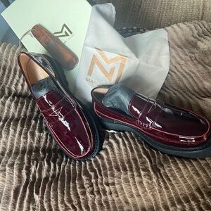 Marc Nolan Ms. Adler Maroon Patent Leather Loafers, Size 8
